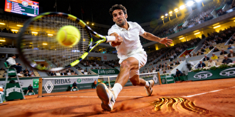 网球大满贯赛事直播画面 - 选手在红土场上奋力击球